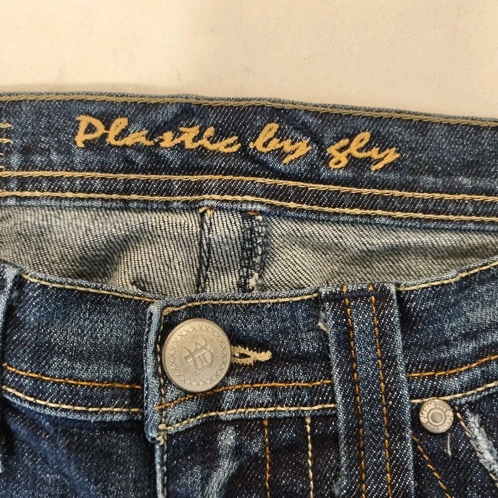 Plastic by GLY Jeans Womens Sz 11 Designer Embroidered Flare Low Rise Jeans Y2K - Picture 14 of 16